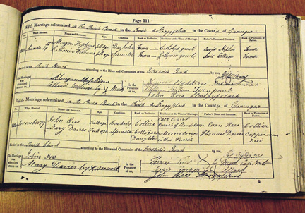 John J Rees Mary Davies Marriage Ledger Llangyfelach